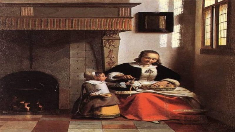 Pieter de Hooch – Ev İçinde Elma Soyan Kadın (1663)